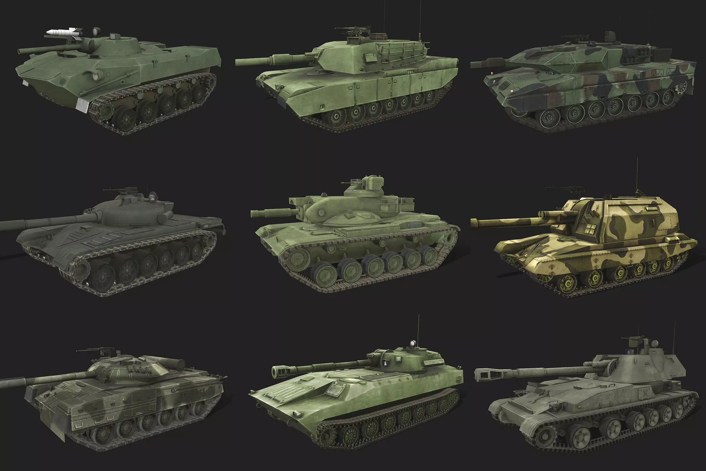 Tank pack Low-poly 3D model_0