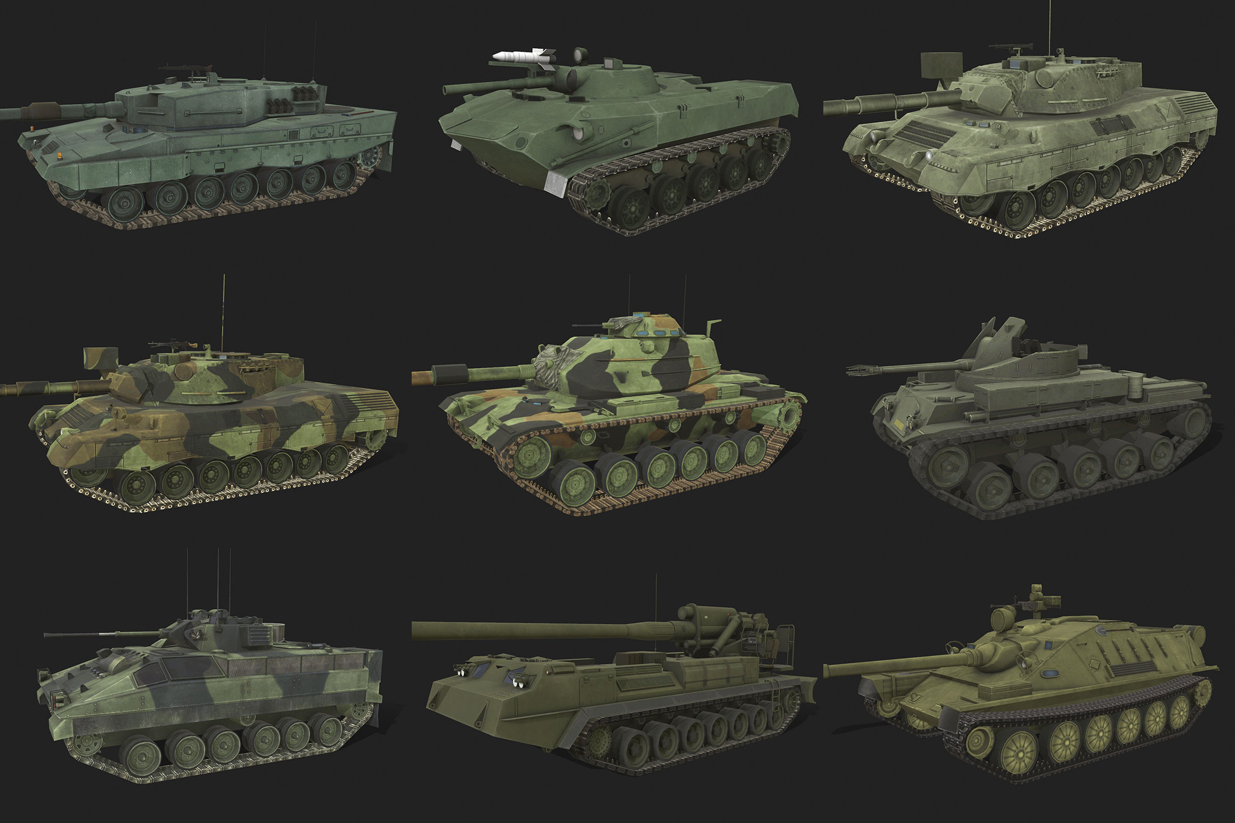 Tank pack Low-poly 3D model_1