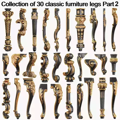 Collection of 30 classic furniture legs Part 2 3D model