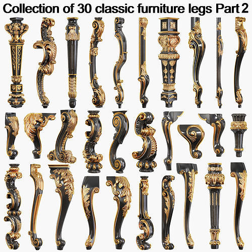 Collection of 30 classic furniture legs Part 2 3D model 2