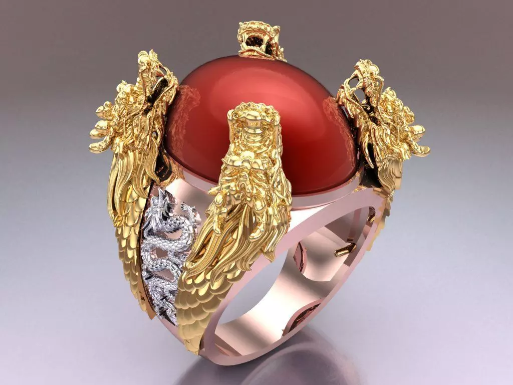 Dragon Ring - Oval stone Ring - N1952 3D print model