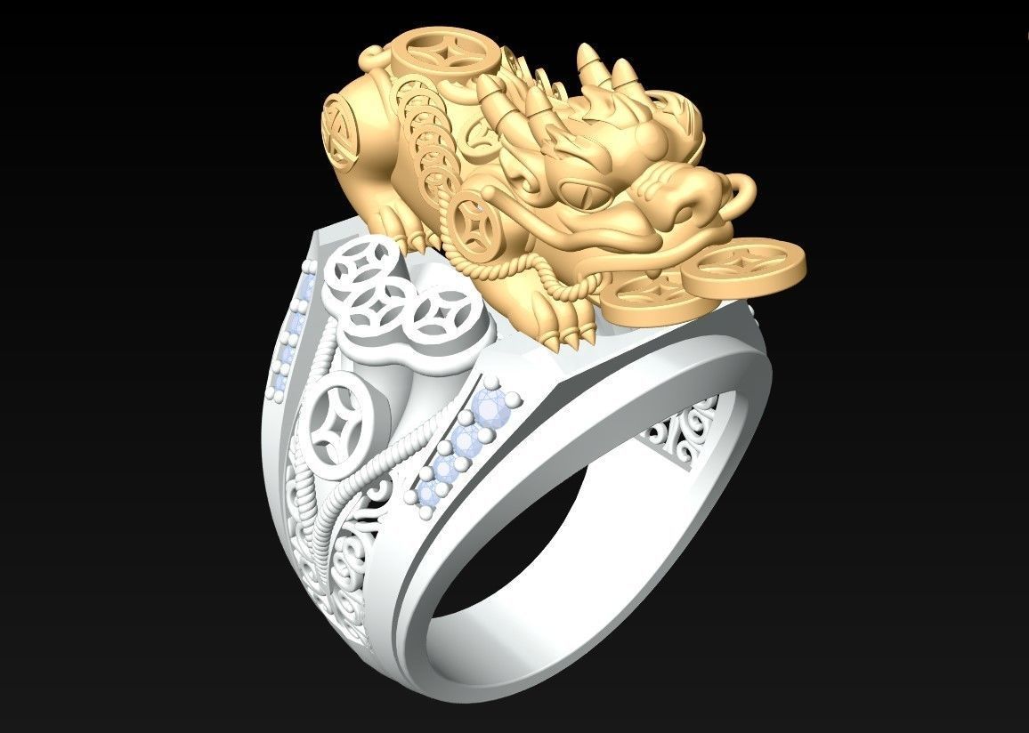 Pixiu Ring - Unicorn Ring - N1302 3D print model_3