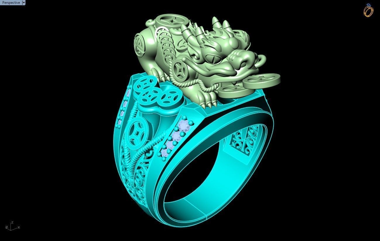 Pixiu Ring - Unicorn Ring - N1302 3D print model_9