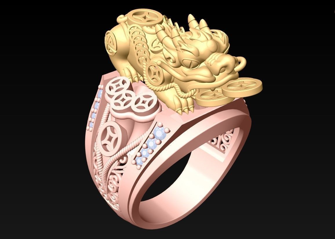 Pixiu Ring - Unicorn Ring - N1302 3D print model_1