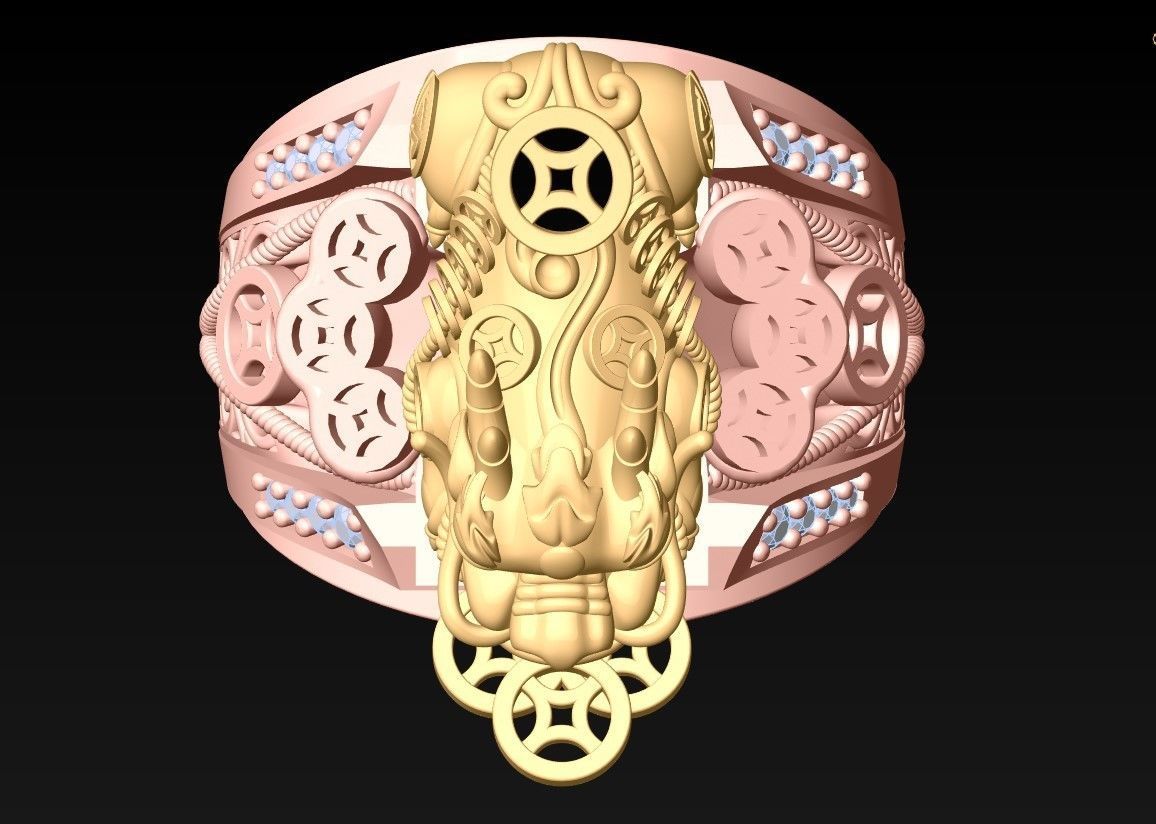 Pixiu Ring - Unicorn Ring - N1302 3D print model_4