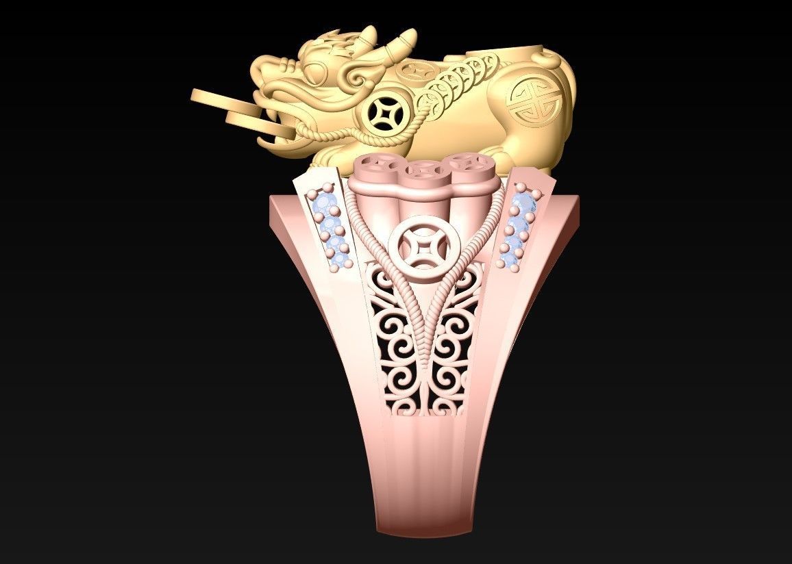 Pixiu Ring - Unicorn Ring - N1302 3D print model_5