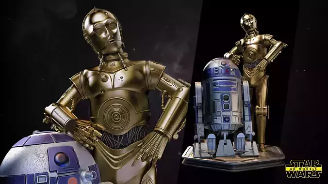 C3P0 AND R2D2 Sculpture Star Wars 3D Models 3D print model