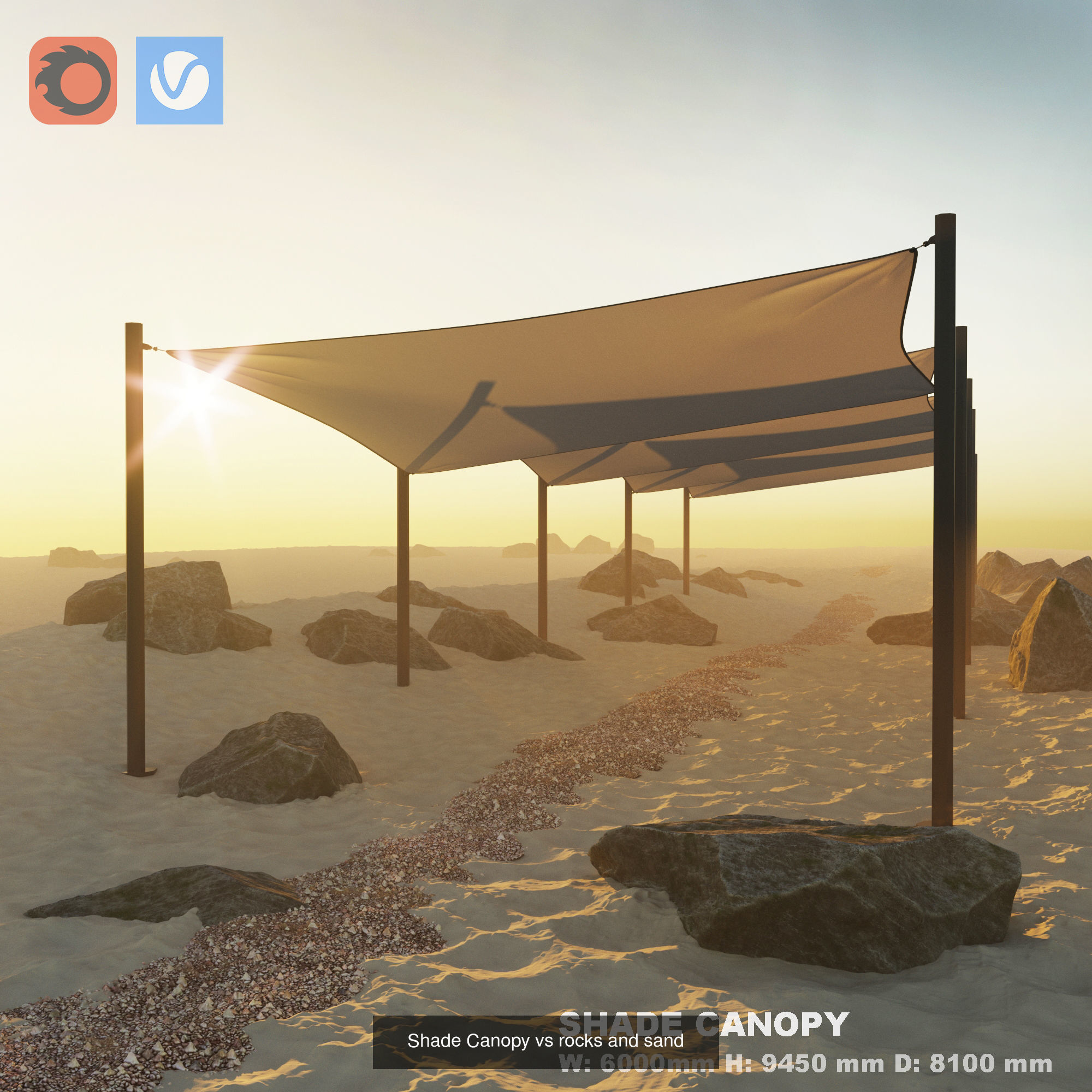 Shade Canopy vs rocks and sand and Rock and Beach 3D Model Collection_2