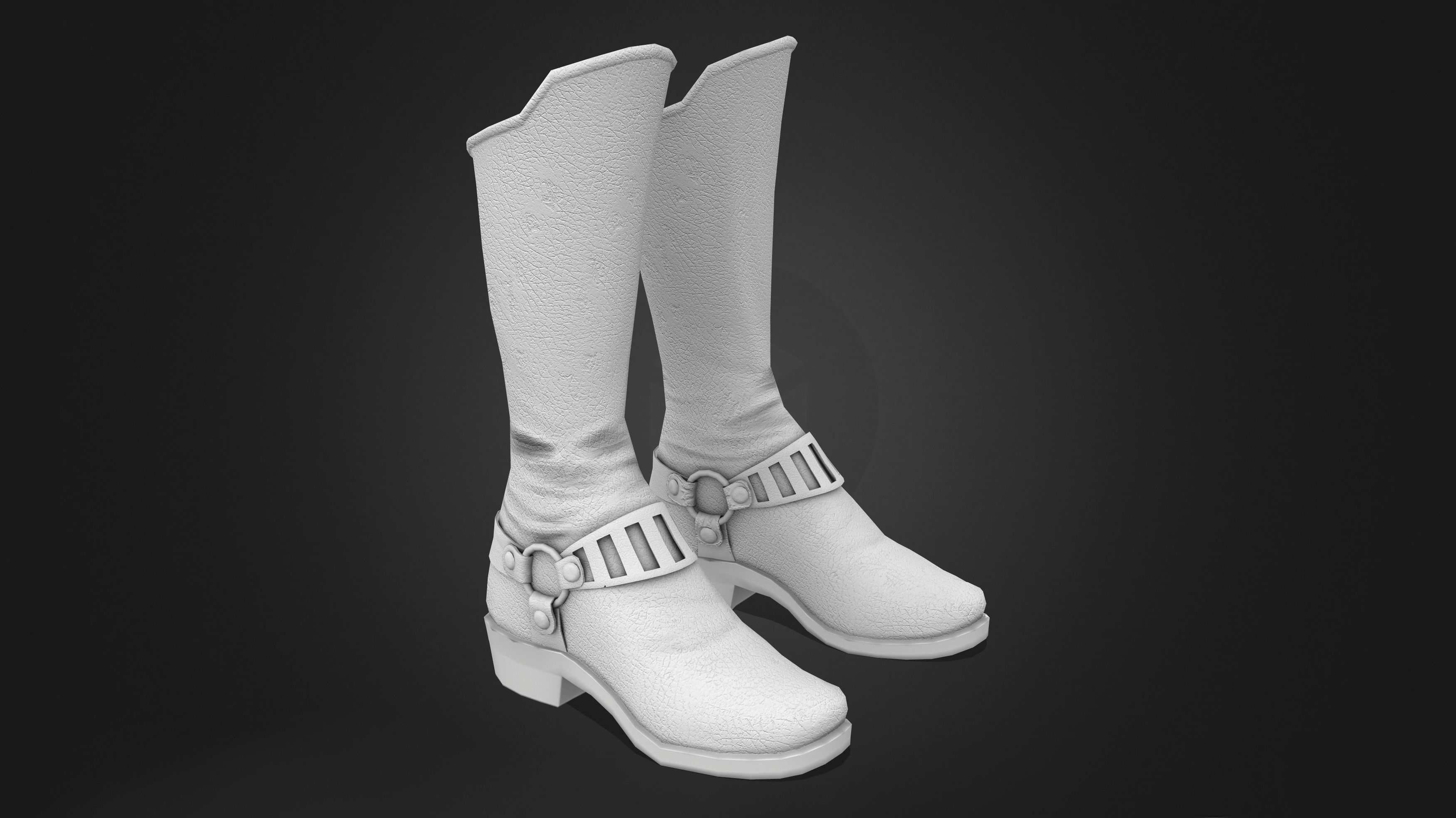 Female Brown Leather Steampunk Cosplay Calf Boots Low-poly 3D model_8