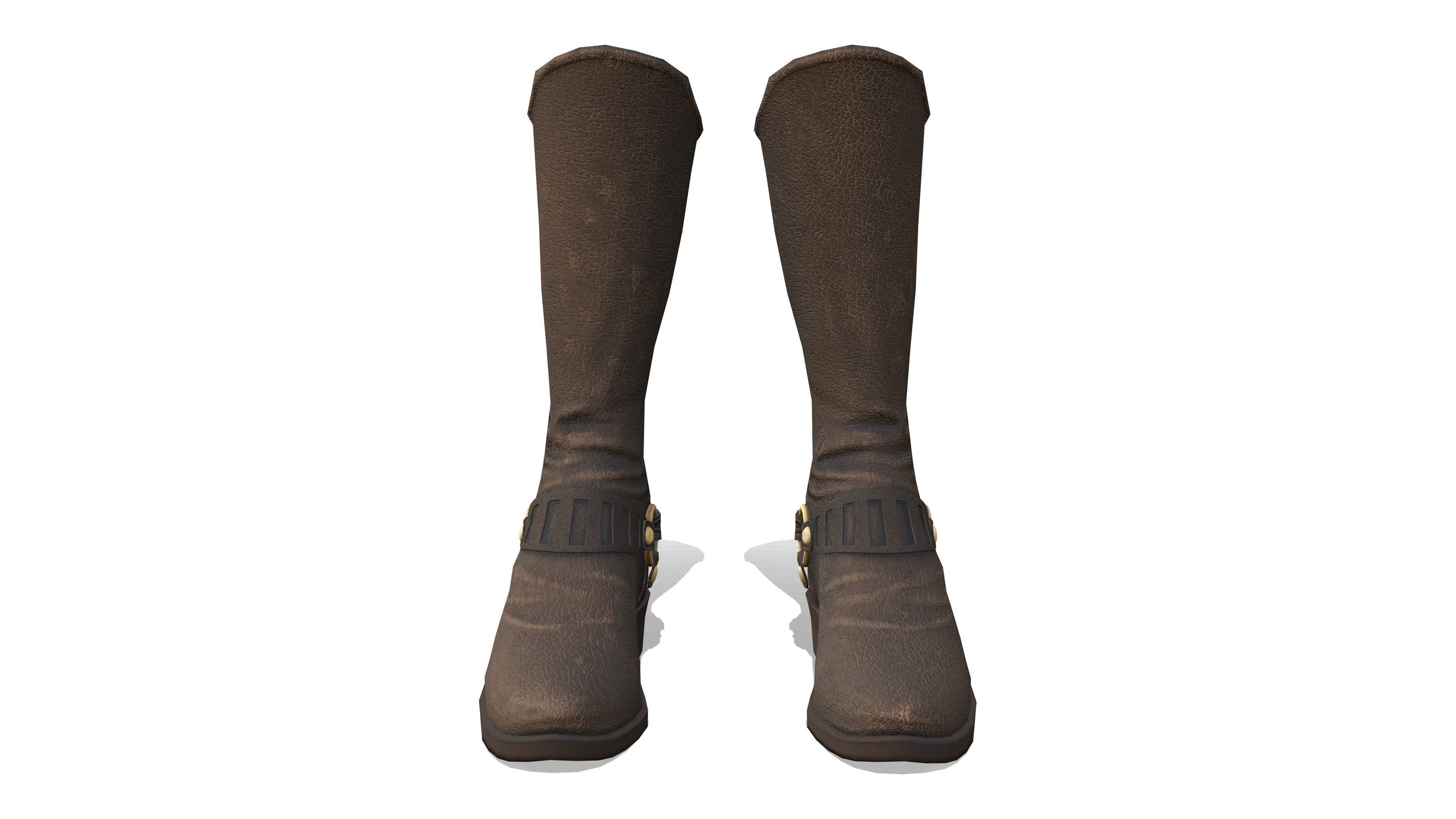 Female Brown Leather Steampunk Cosplay Calf Boots Low-poly 3D model_2