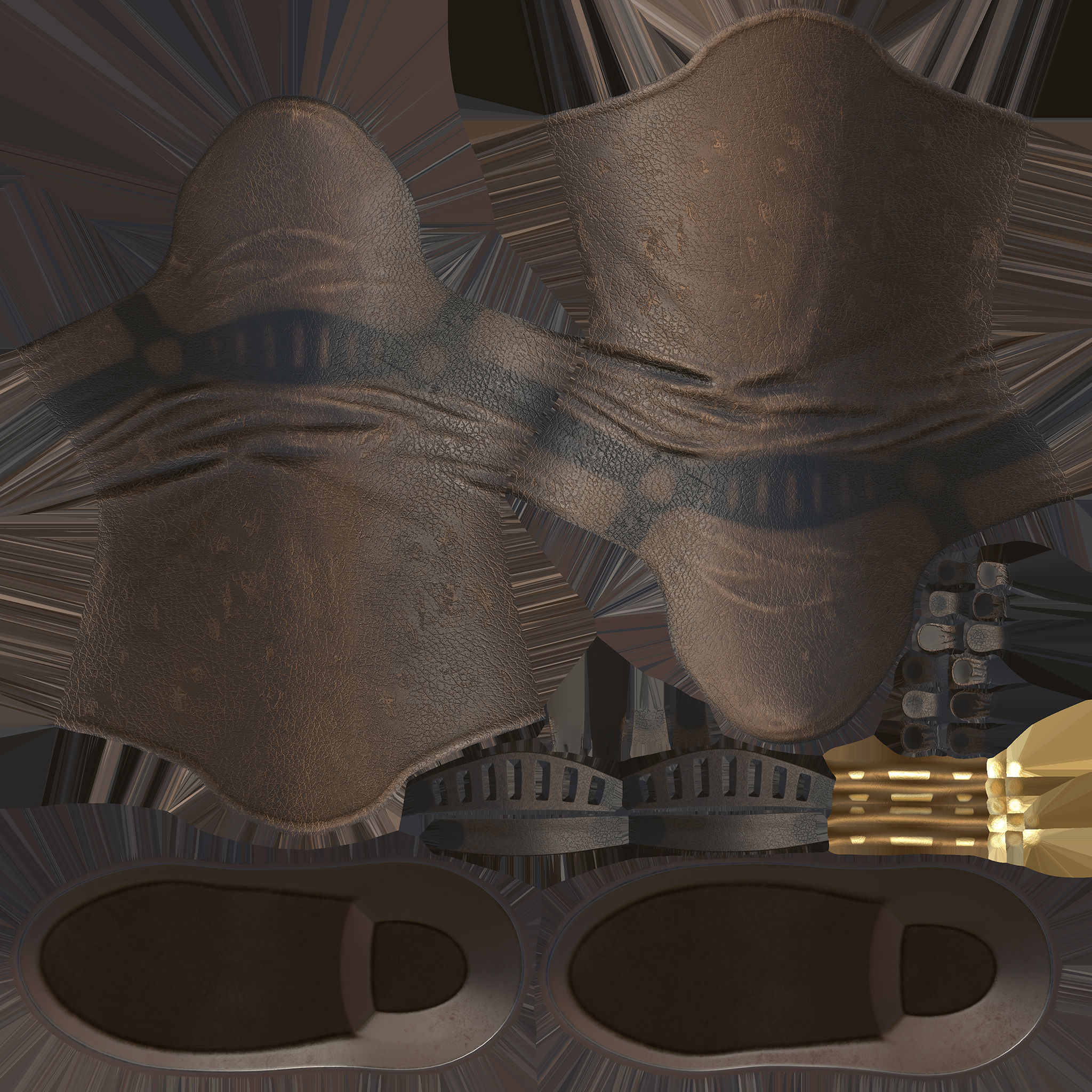 Female Brown Leather Steampunk Cosplay Calf Boots Low-poly 3D model_9