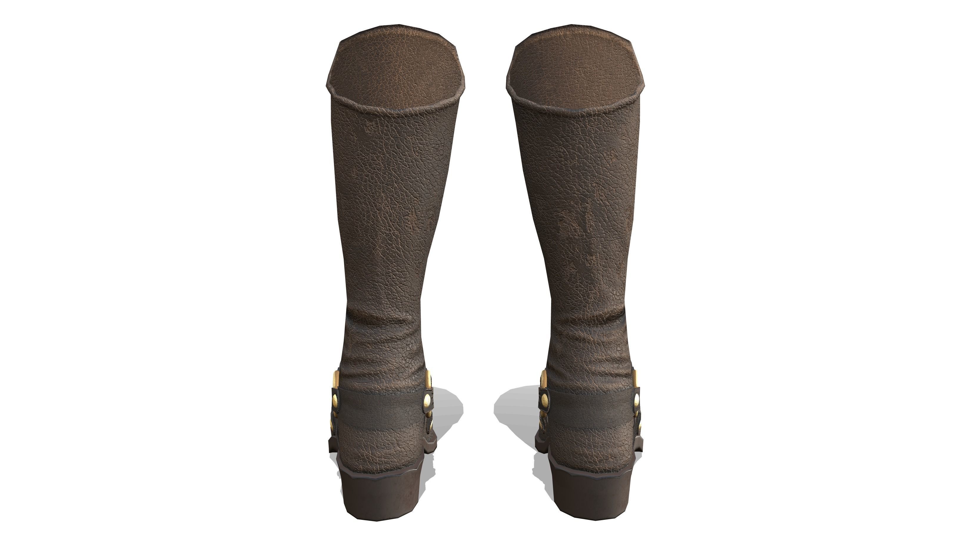 Female Brown Leather Steampunk Cosplay Calf Boots Low-poly 3D model_5