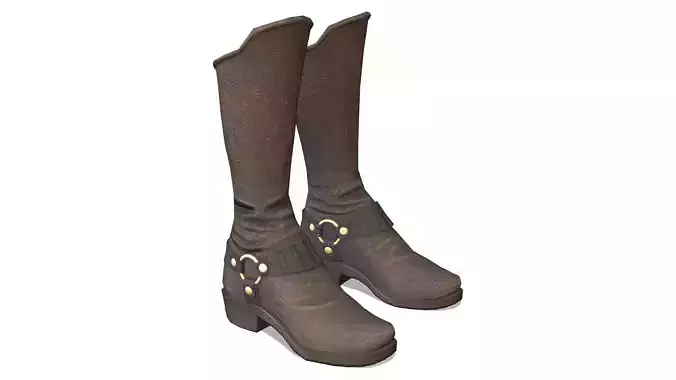 Female Brown Leather Steampunk Cosplay Calf Boots Low-poly 3D model Female Brown Leather Steampunk Cosplay Calf Boots Low-poly 3D model