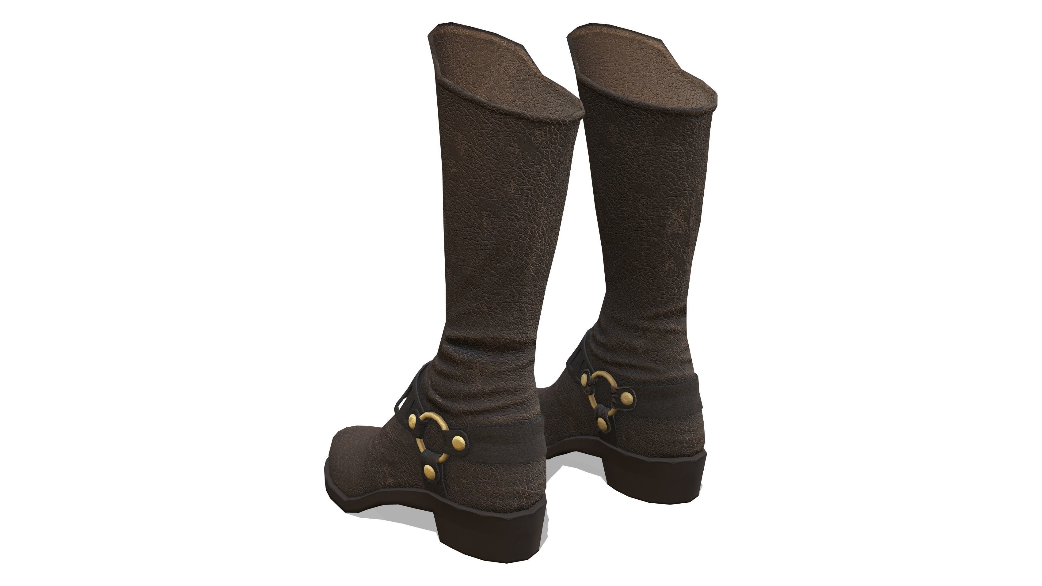 Female Brown Leather Steampunk Cosplay Calf Boots Low-poly 3D model_4