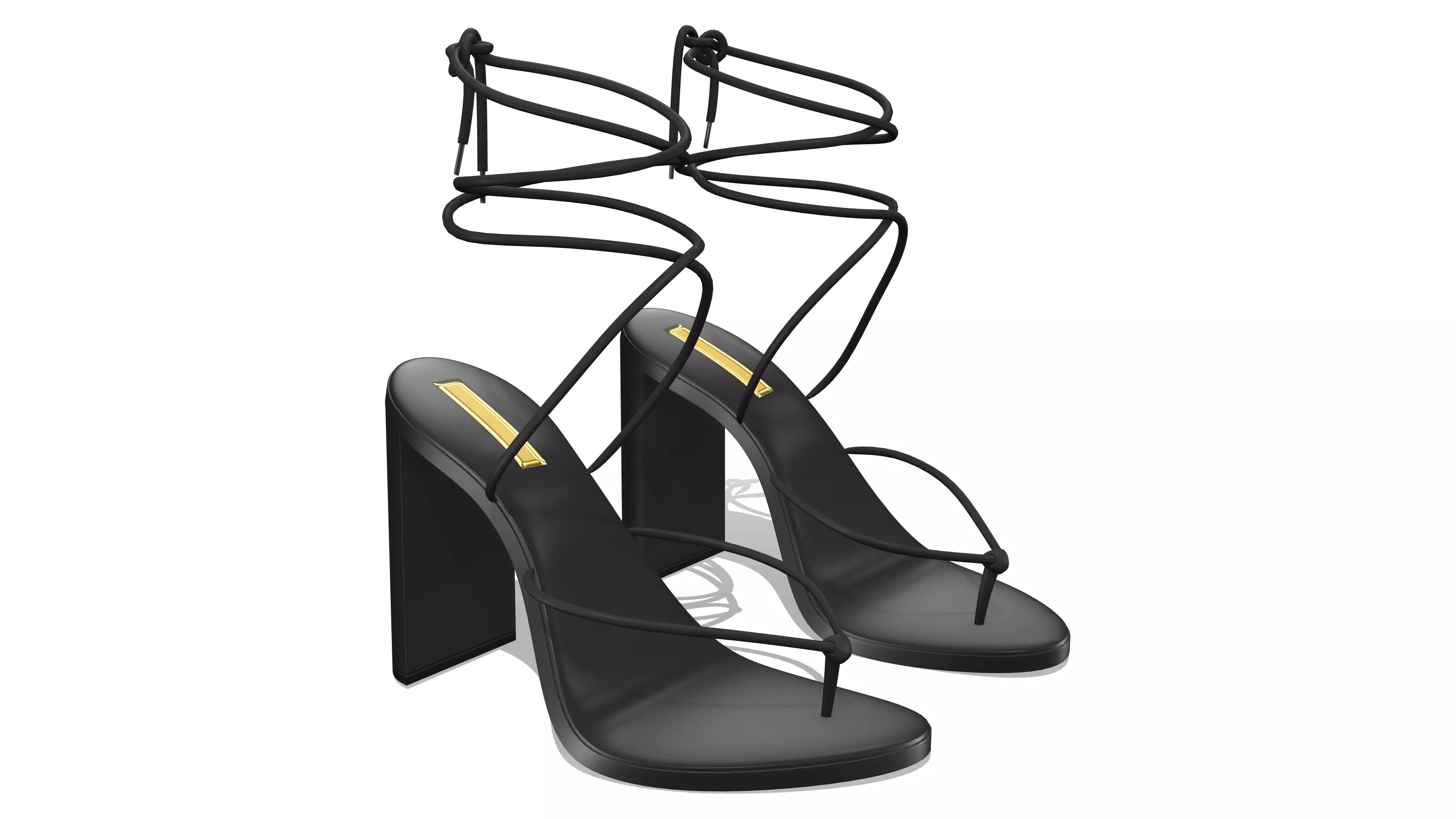Black Strappy Mid-High Heel Shoes Low-poly 3D model