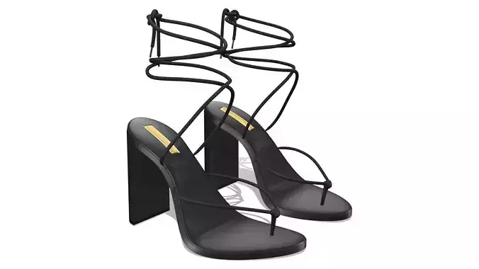 Black Strappy Mid-High Heel Shoes