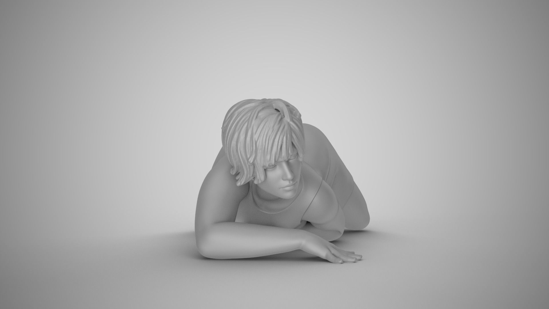 Woman Lying on Floor Bent Knees 3D print model_3