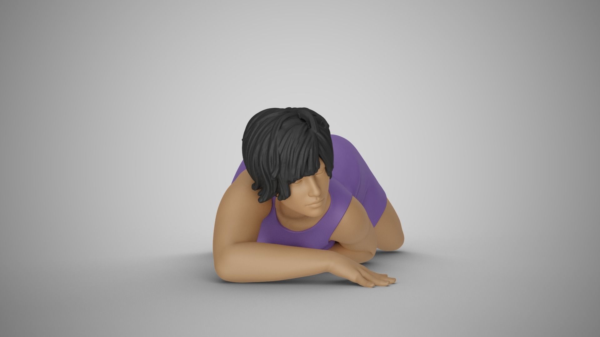 Woman Lying on Floor Bent Knees 3D print model_4