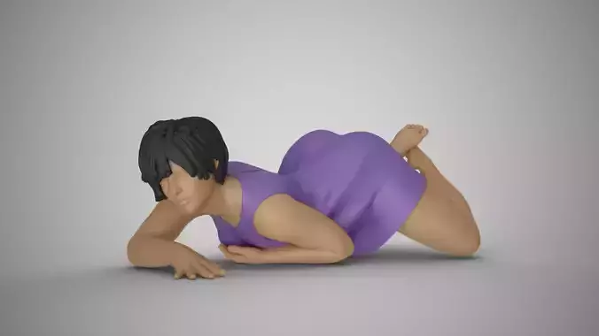 Woman Lying on Floor Bent Knees 3D print model
