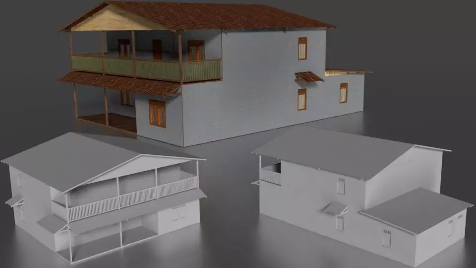 Rumah Kayu Tingkat 001 Free low-poly 3D model