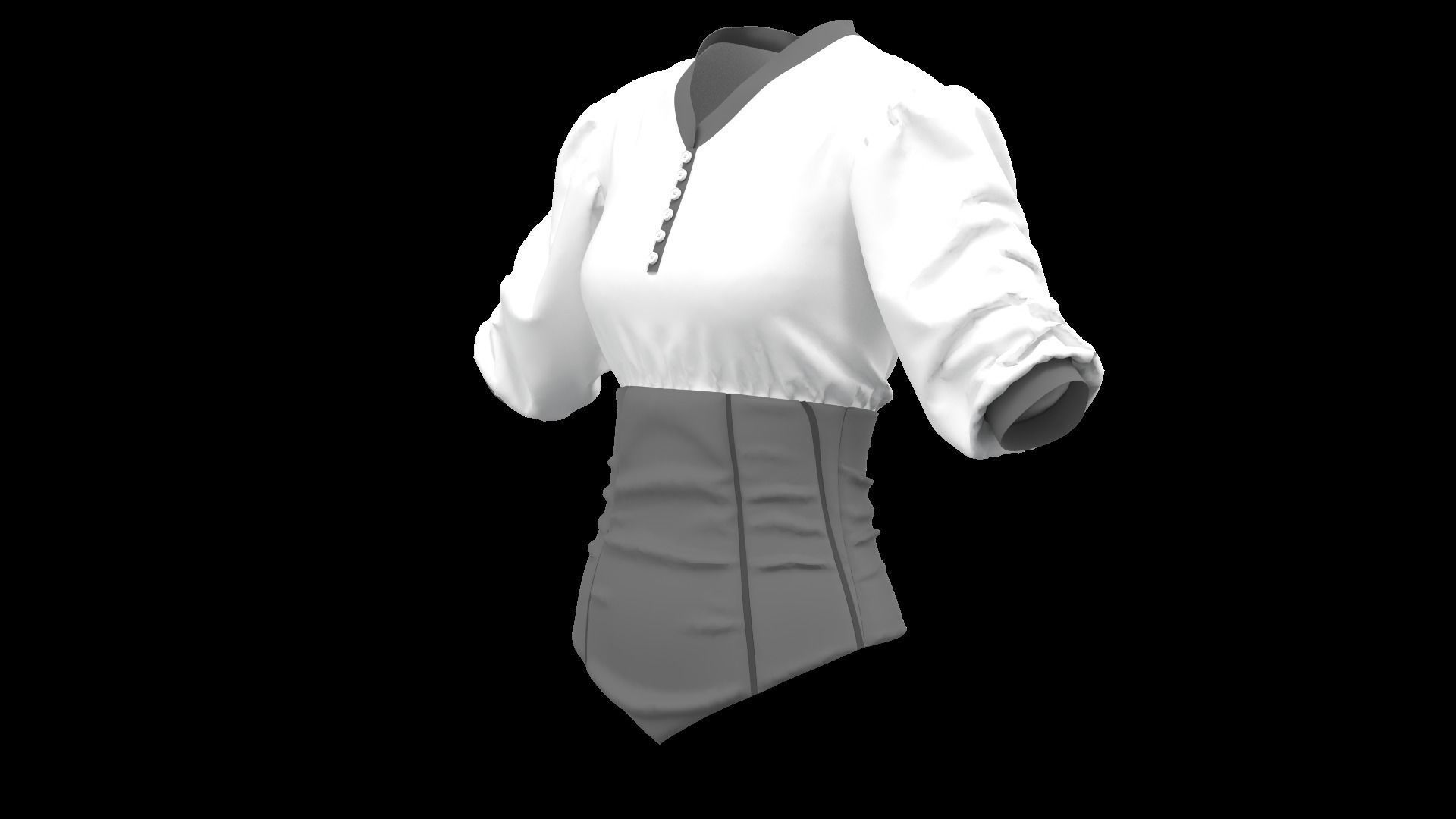 Blouse with Corset Marvelous Designer 3D model_5
