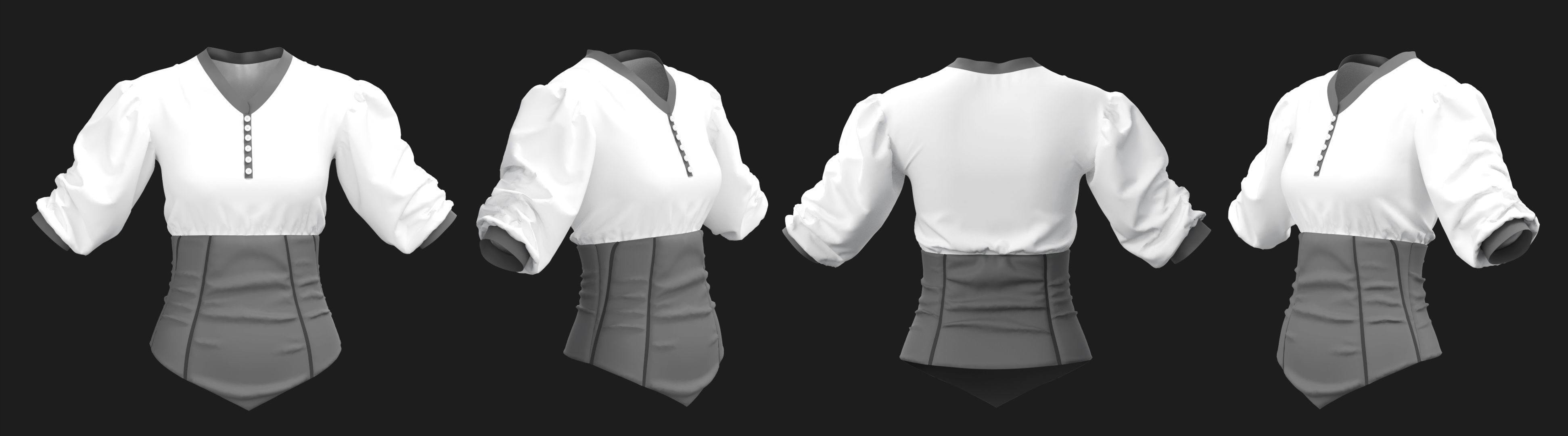Blouse with Corset Marvelous Designer 3D model_1