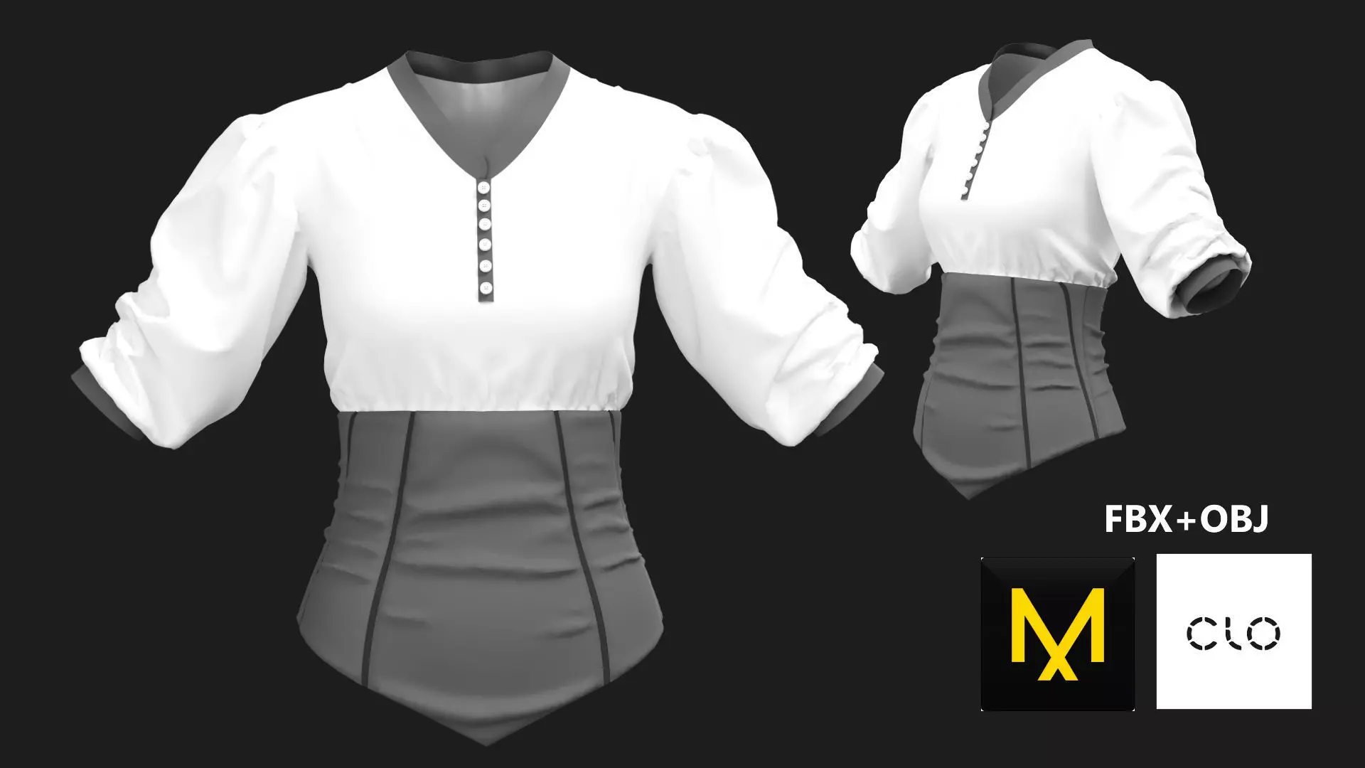 Blouse with Corset Marvelous Designer 3D model_0