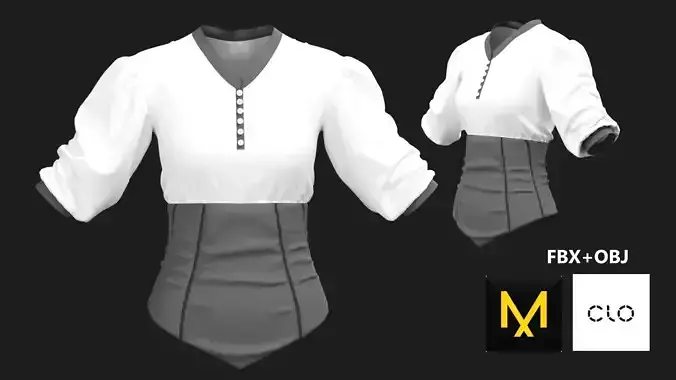 Blouse with Corset Marvelous Designer 3D model