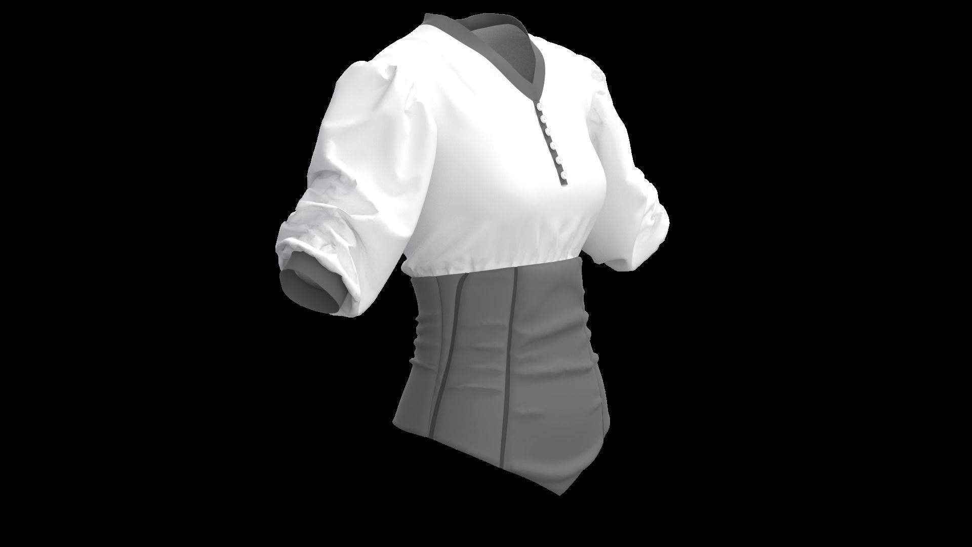 Blouse with Corset Marvelous Designer 3D model_3