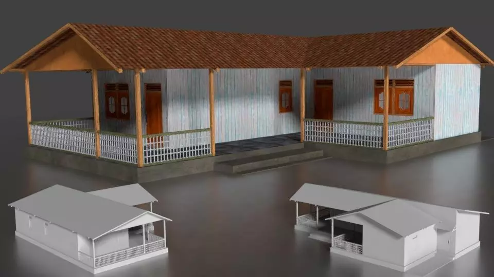 Rumah Beton Kayu 002 Free low-poly 3D model