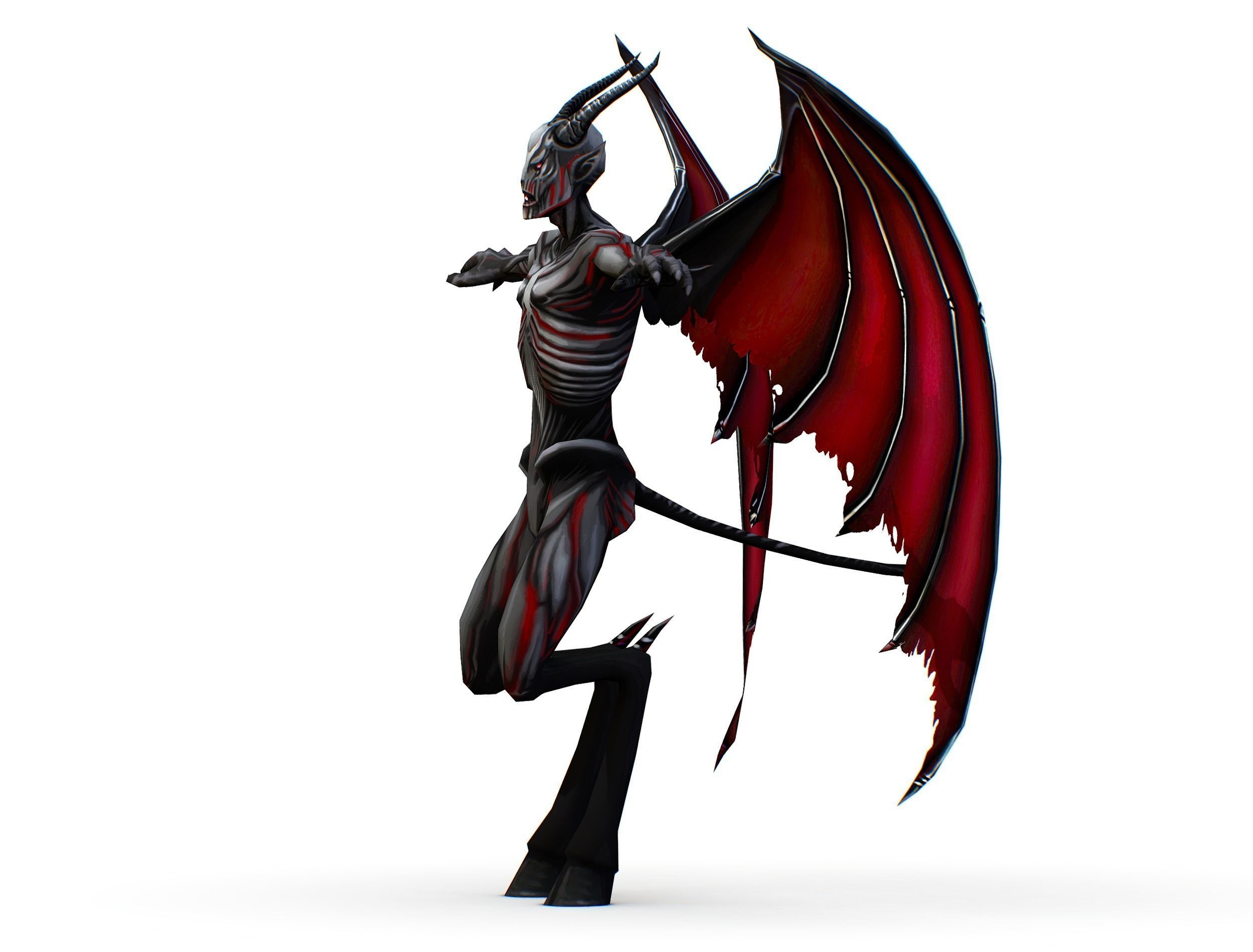 Demon - Vampire Darck Grey Monster Low-poly 3D model_2