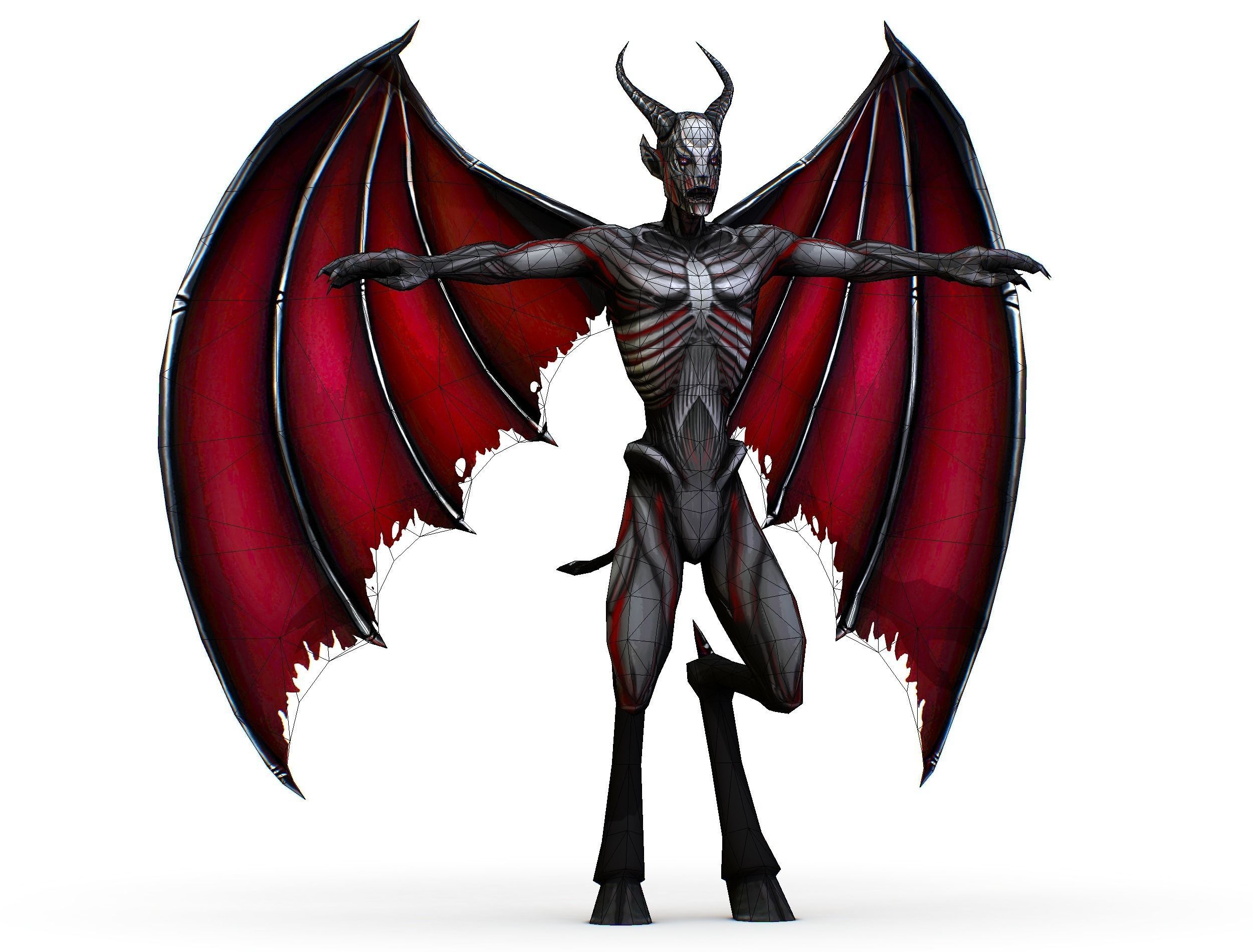 Demon - Vampire Darck Grey Monster Low-poly 3D model_12