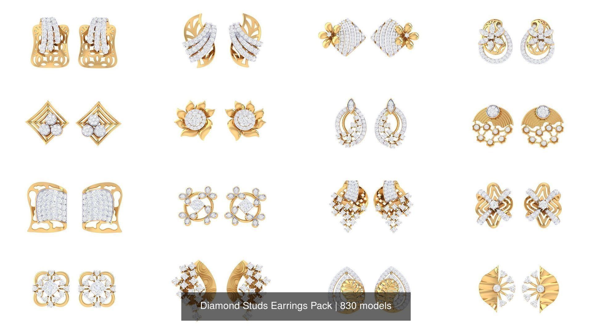 830 Diamond Studs Earrings Pack 3D Model Collection_13