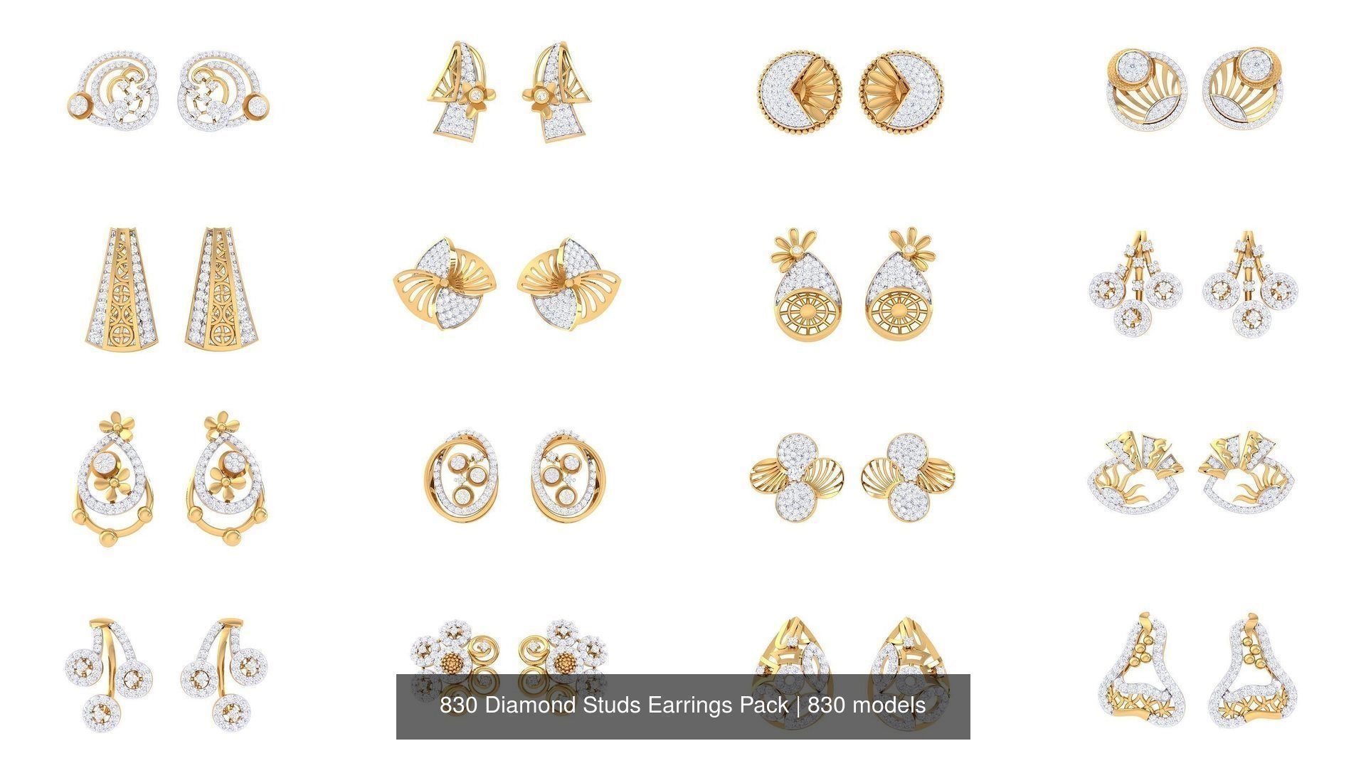 830 Diamond Studs Earrings Pack 3D Model Collection_119