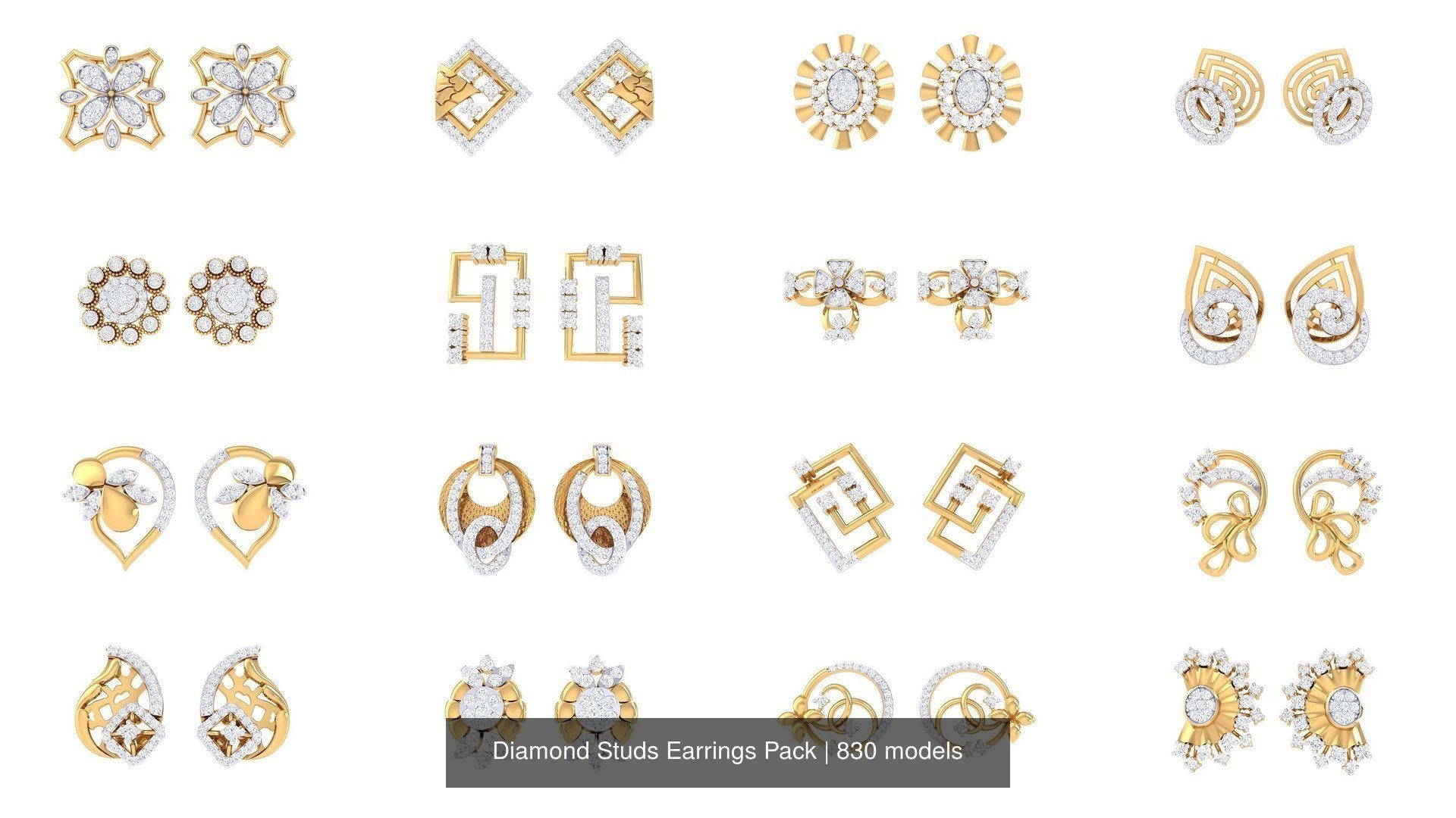 830 Diamond Studs Earrings Pack 3D Model Collection_28