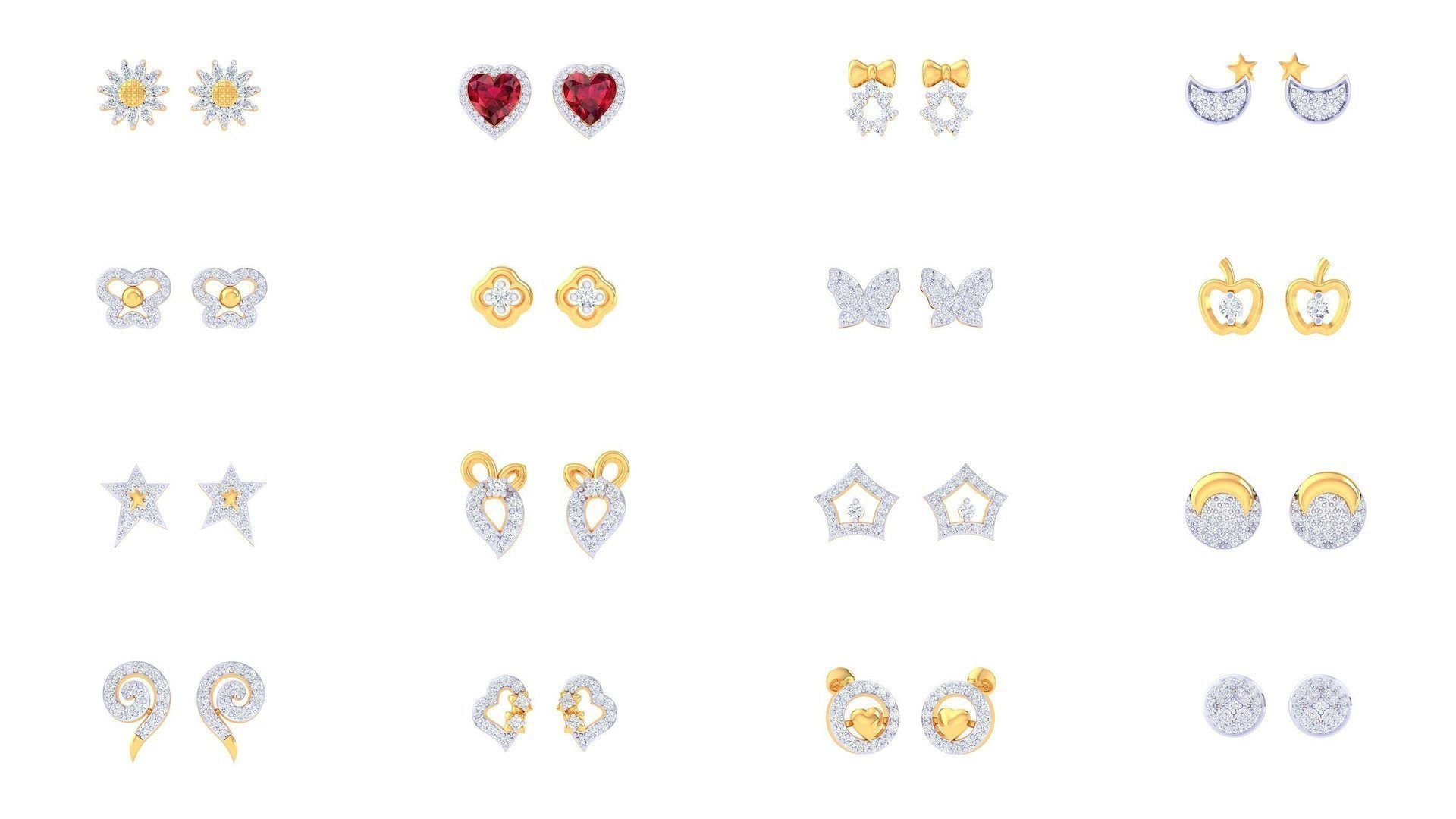 830 Diamond Studs Earrings Pack 3D Model Collection_7