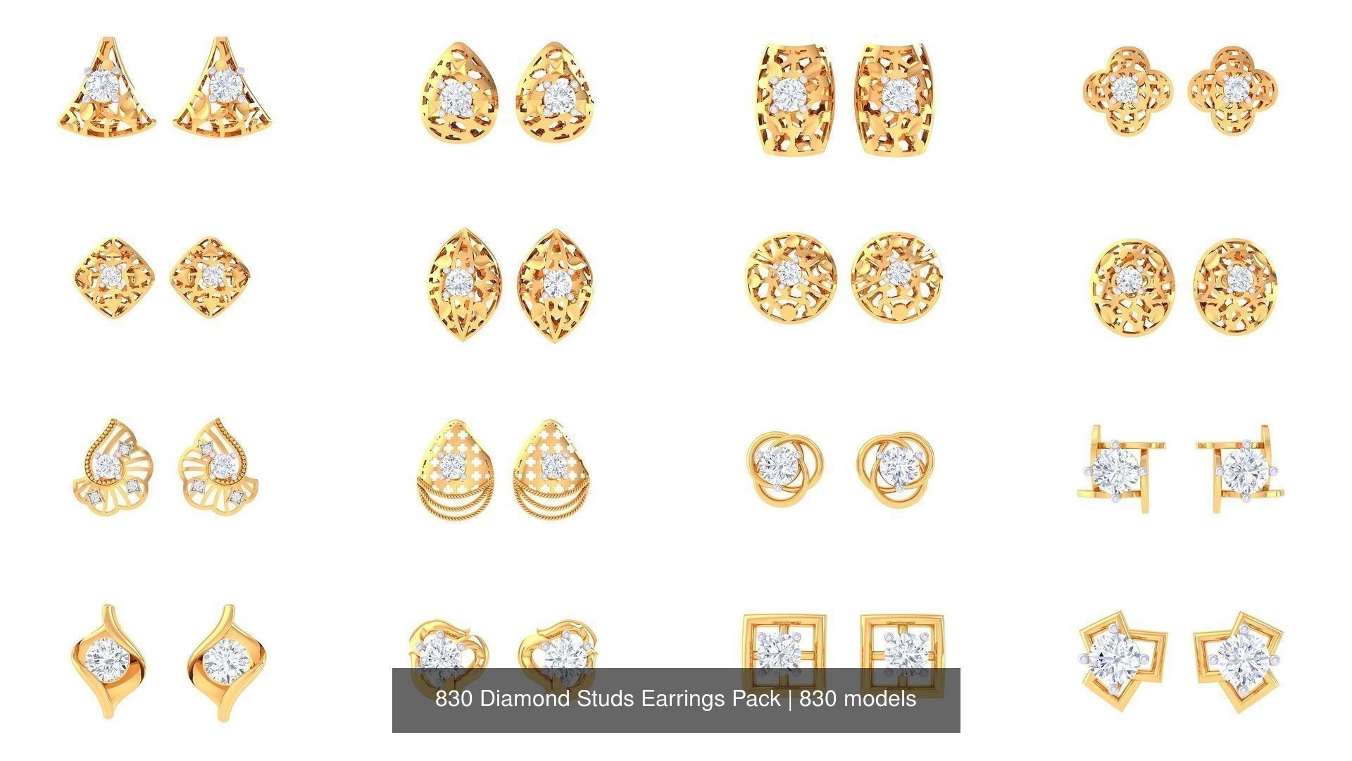 830 Diamond Studs Earrings Pack 3D Model Collection_74
