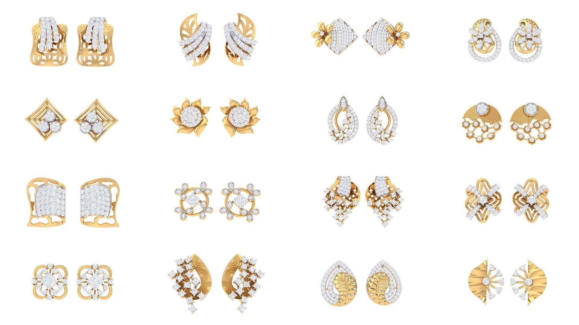 830 Diamond Studs Earrings Pack 3D Model Collection_11