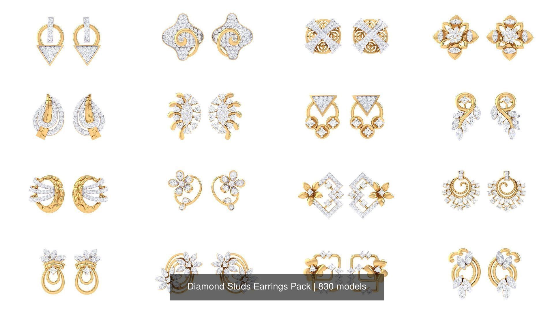 830 Diamond Studs Earrings Pack 3D Model Collection_17