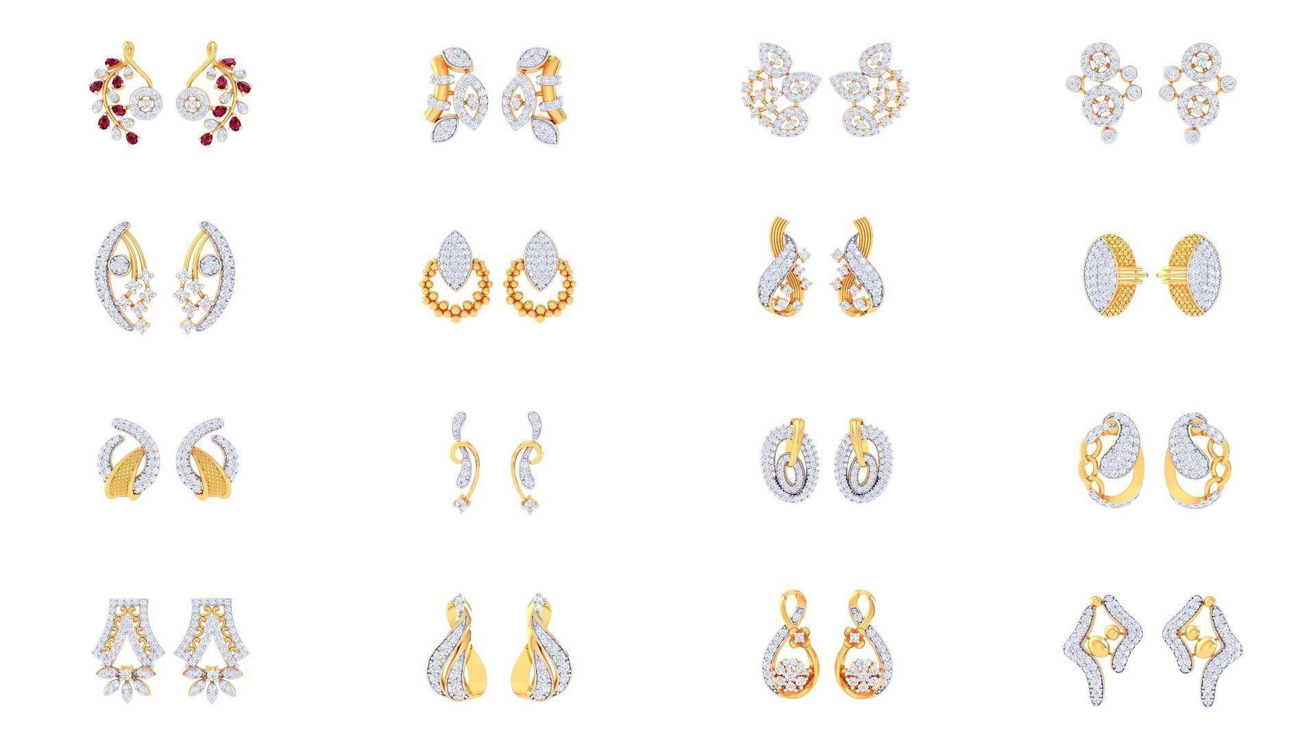 830 Diamond Studs Earrings Pack 3D Model Collection_123