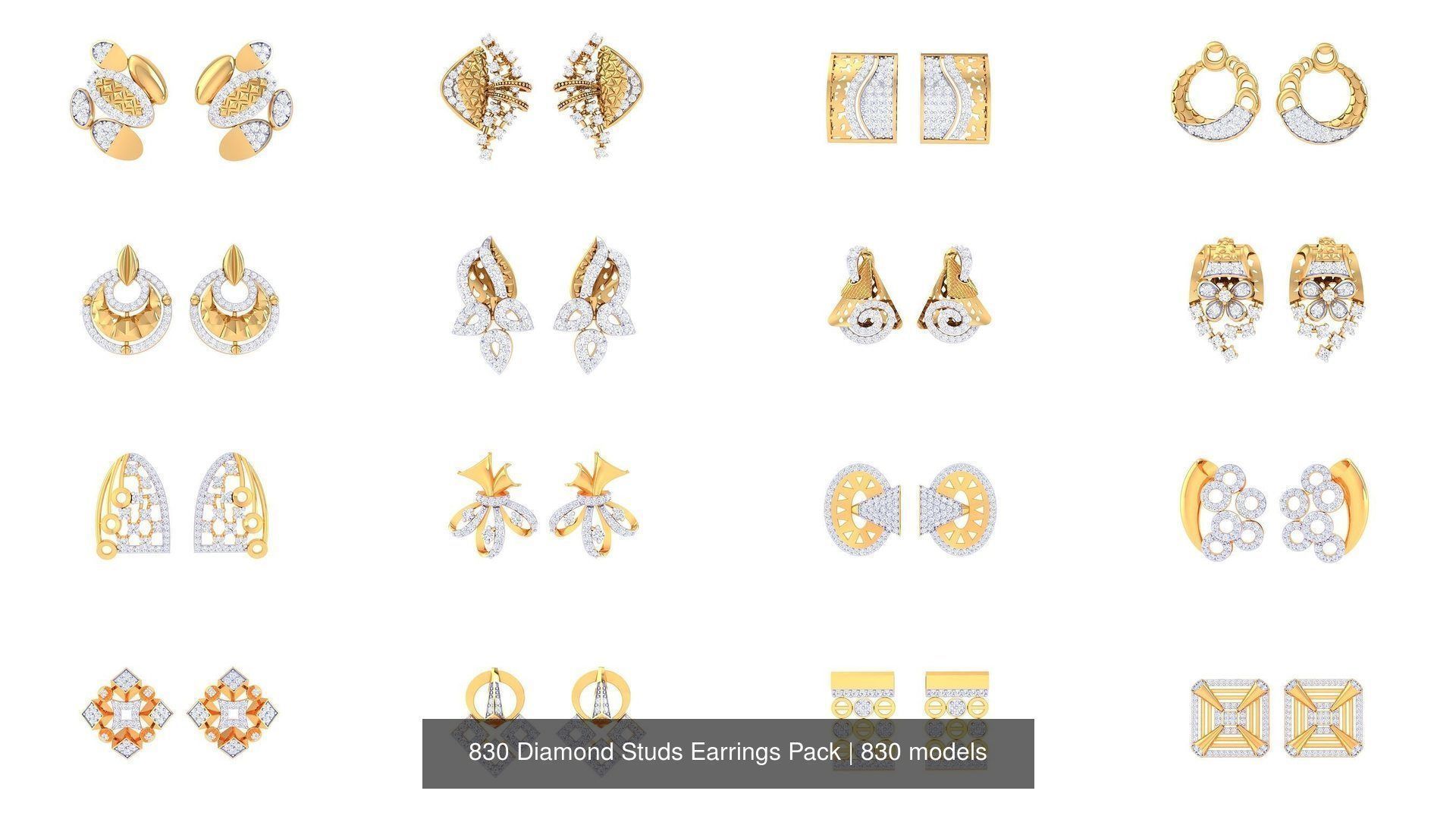 830 Diamond Studs Earrings Pack 3D Model Collection_32