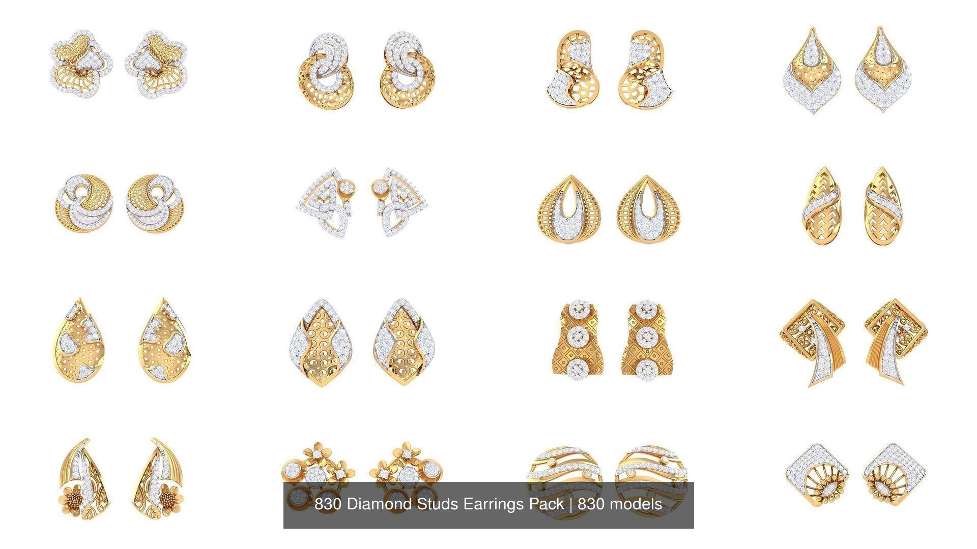 830 Diamond Studs Earrings Pack 3D Model Collection_116