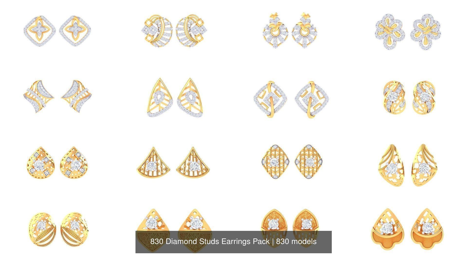 830 Diamond Studs Earrings Pack 3D Model Collection_68