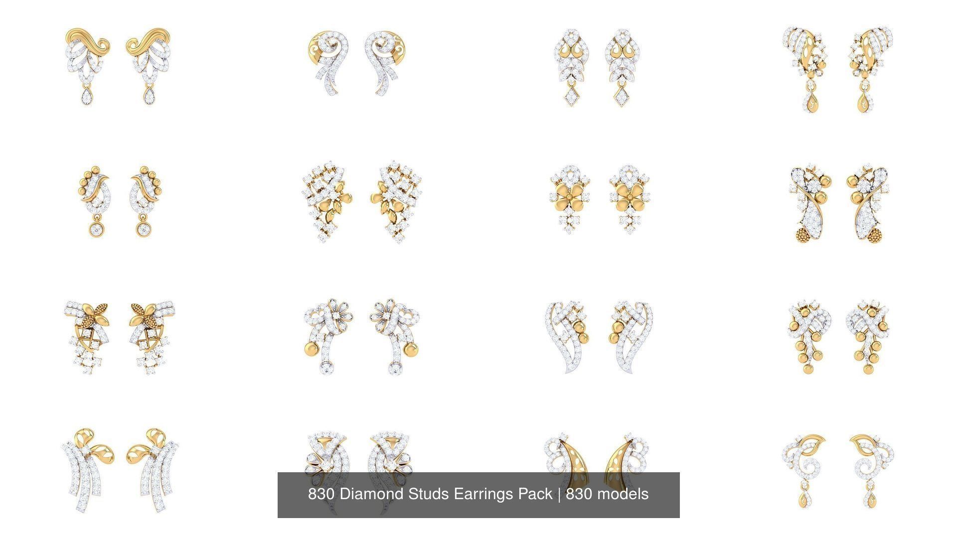 830 Diamond Studs Earrings Pack 3D Model Collection_92