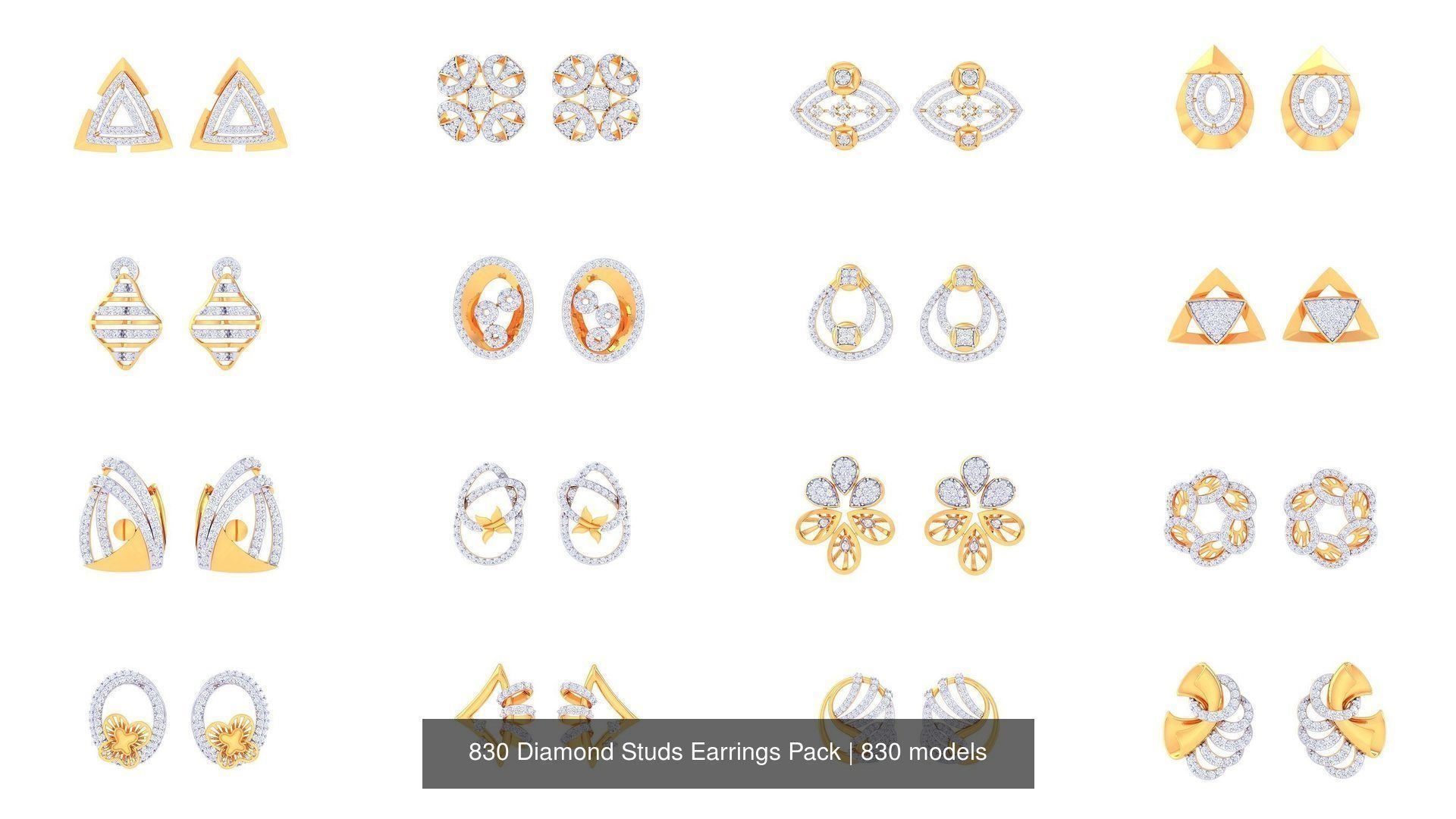 830 Diamond Studs Earrings Pack 3D Model Collection_53