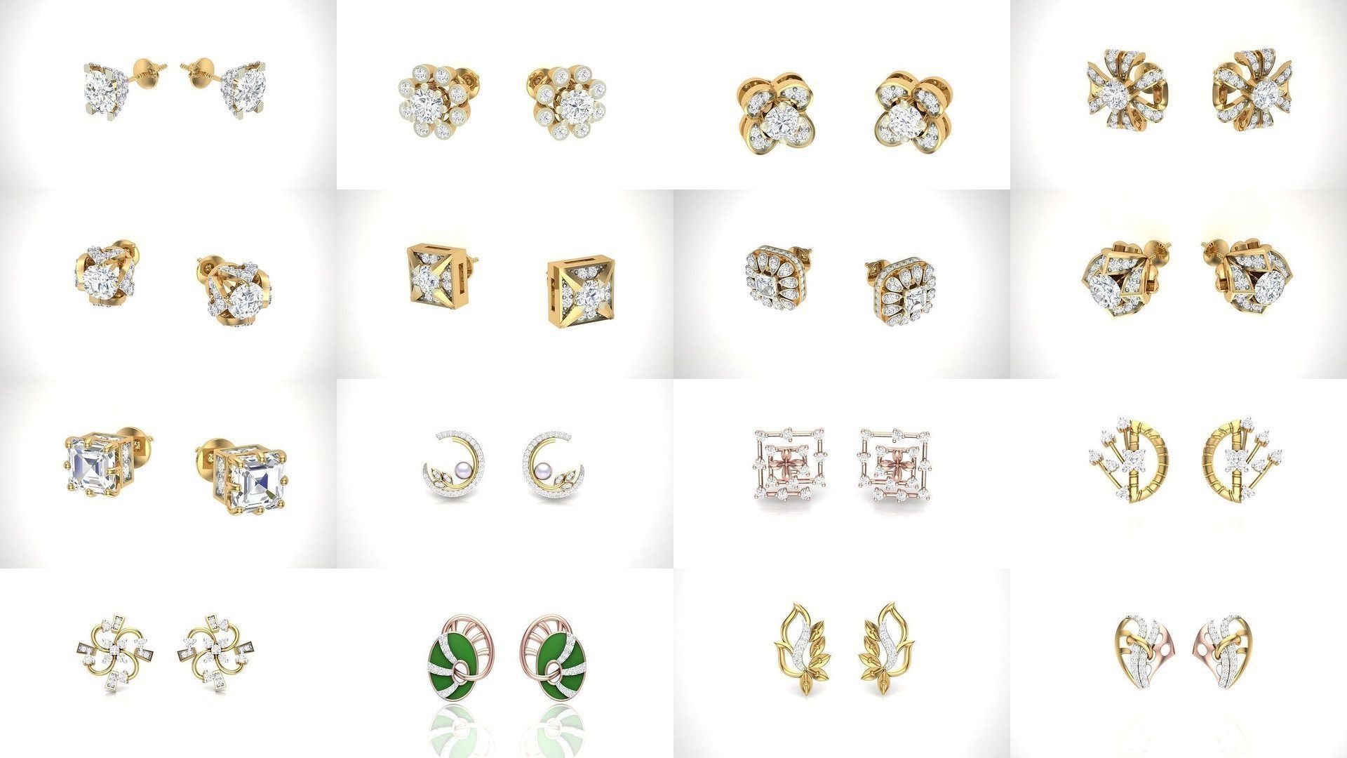 830 Diamond Studs Earrings Pack 3D Model Collection_1