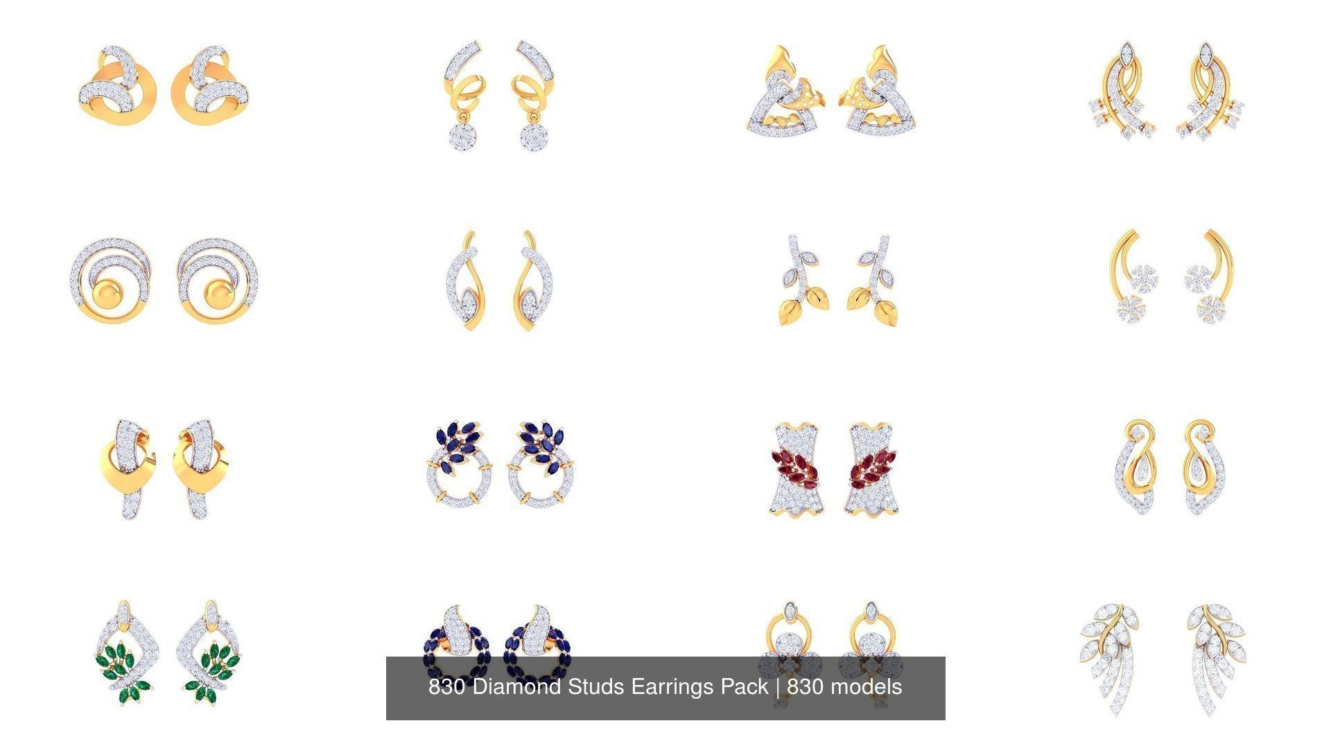 830 Diamond Studs Earrings Pack 3D Model Collection_89