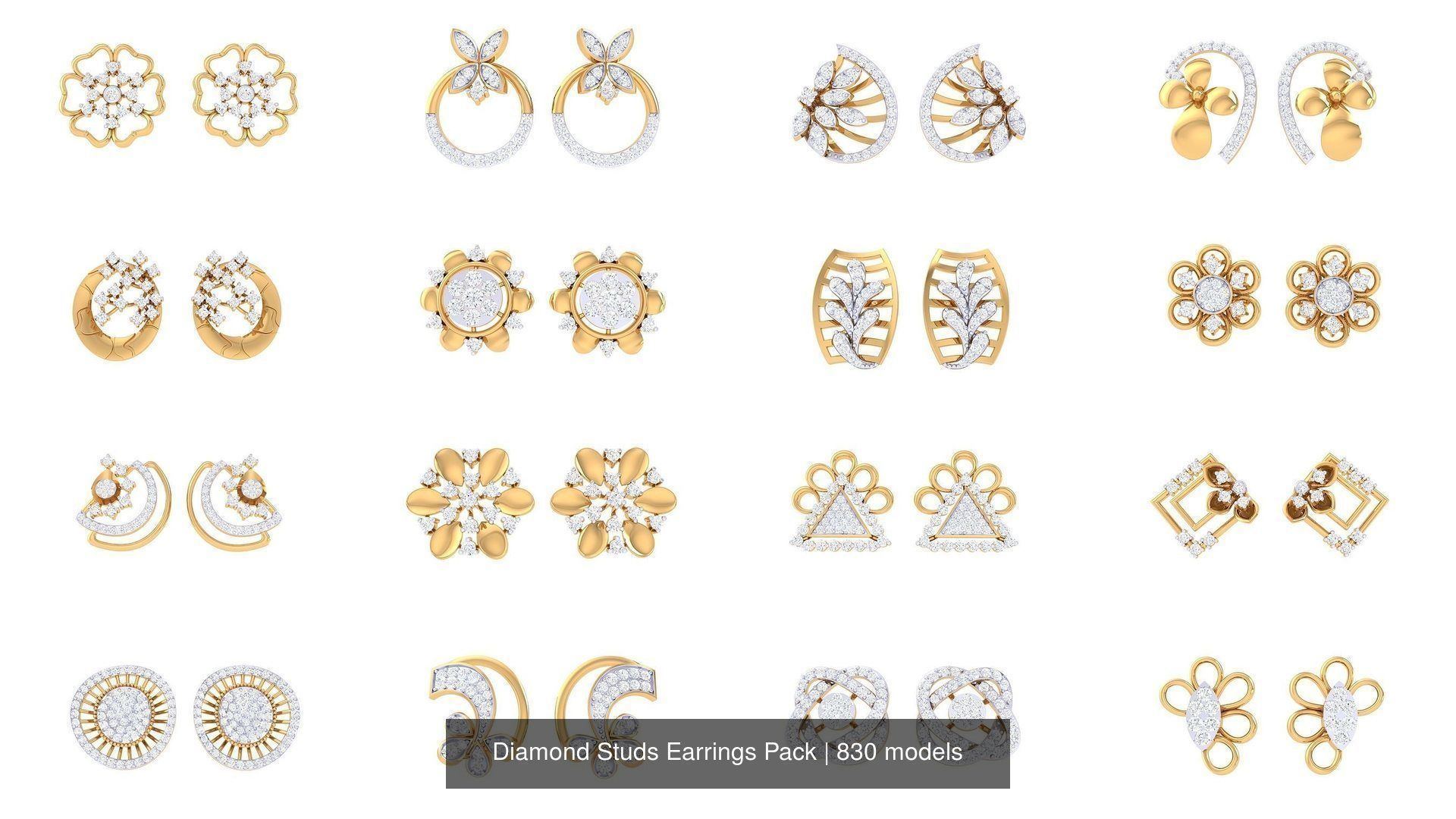 830 Diamond Studs Earrings Pack 3D Model Collection_34