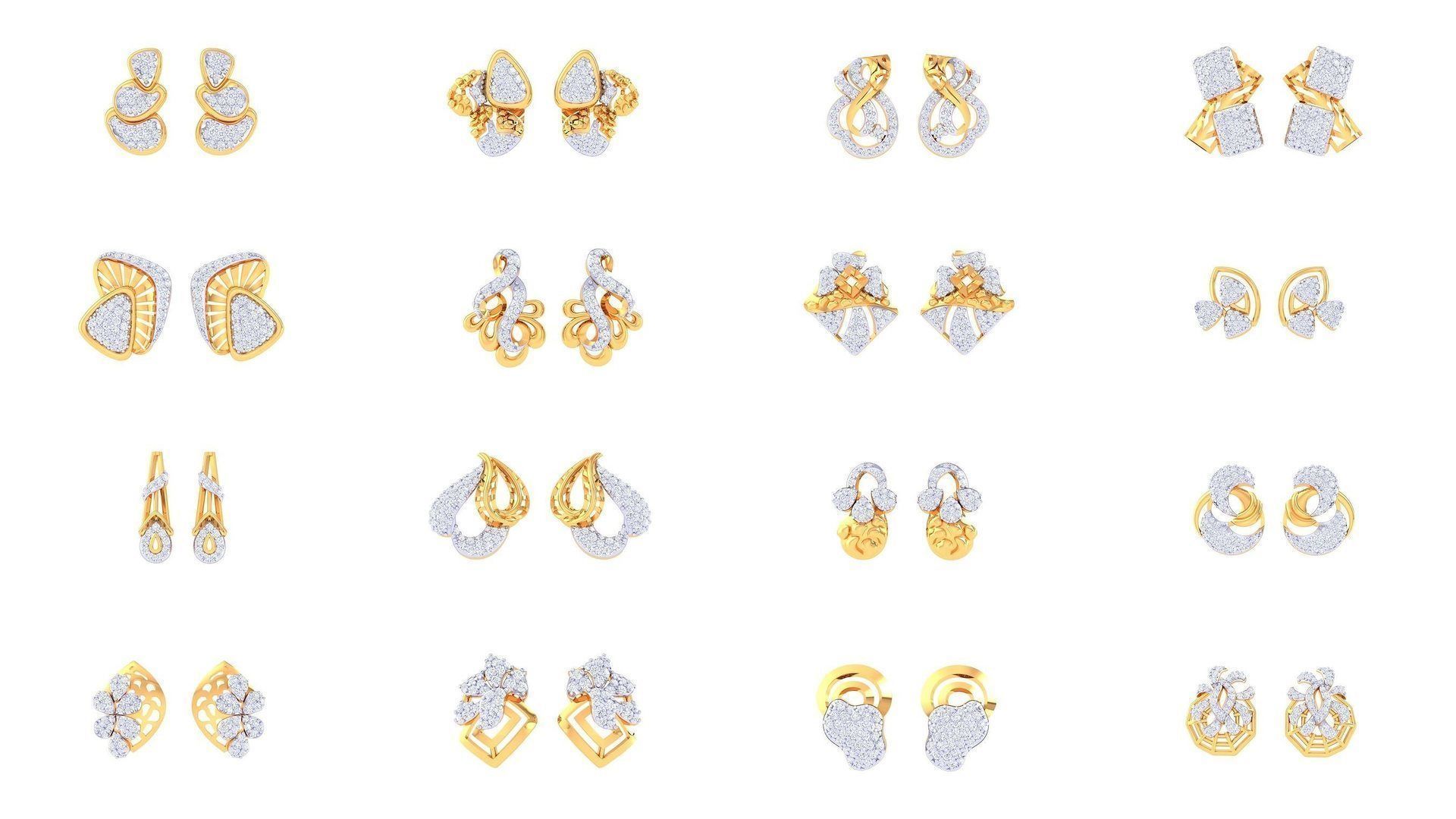 830 Diamond Studs Earrings Pack 3D Model Collection_143