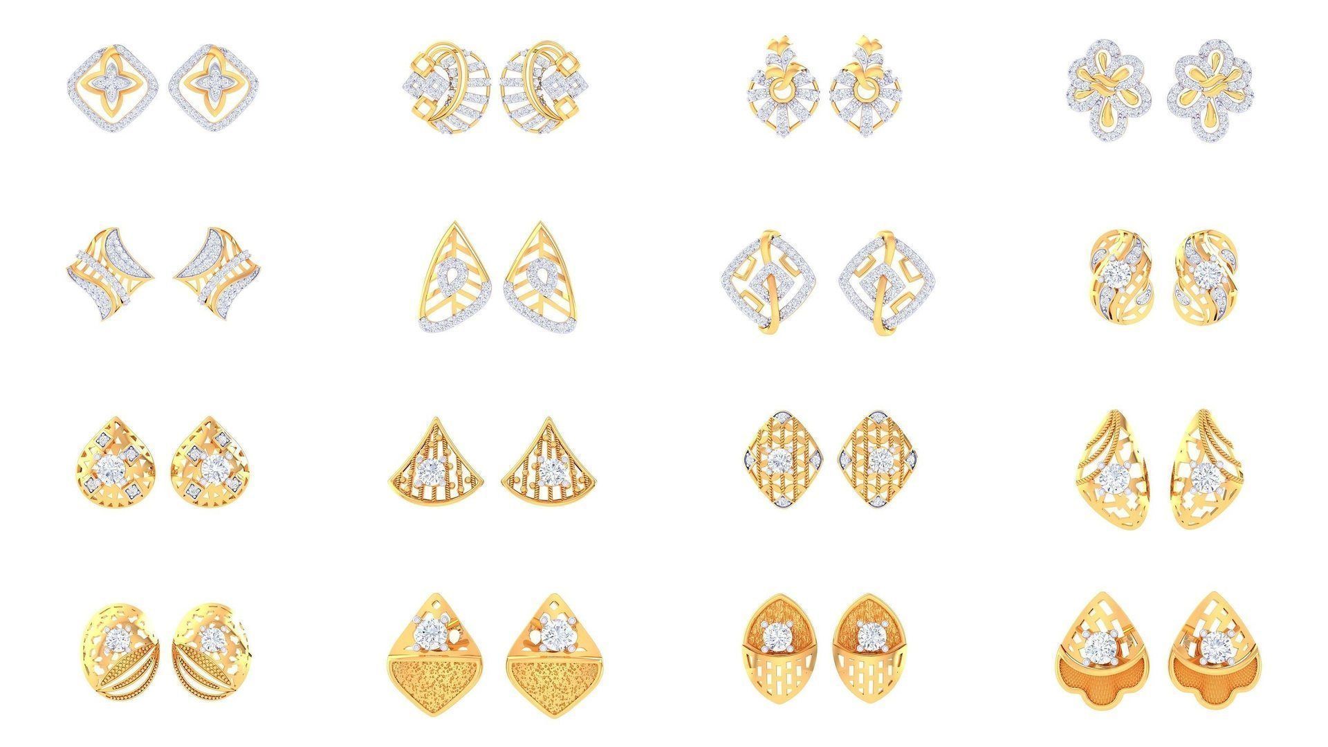 830 Diamond Studs Earrings Pack 3D Model Collection_108